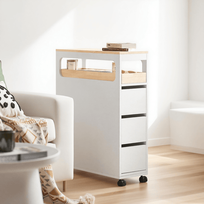 Badkamerkast – Badkamermeubel – Opbergkast – Kolomkast – Ladekast – Compact 65x23x82 cm – MDF Met Bamboe Blad