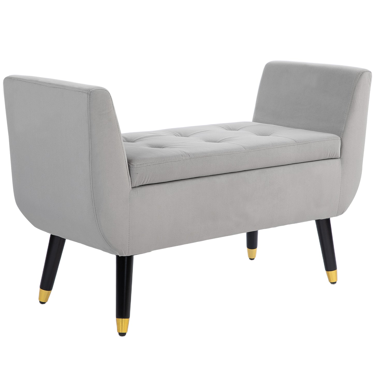 Opbergbank – Opbergbank – Zitbank – Bankje – Halbank – Fluweelachtig Polyester – Stevig Rubberwood – Lichtgrijs – 107x42x65 cm – Met Armleuningen – Met Opbergruimte