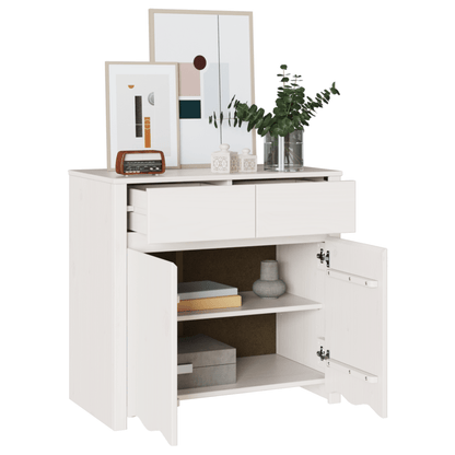 Dressoir – Sideboard – Opbergkast – Ladekast – Kast – Wit gelakt – Massief hout & spaanplaat – Compact 79x43x75,5 cm