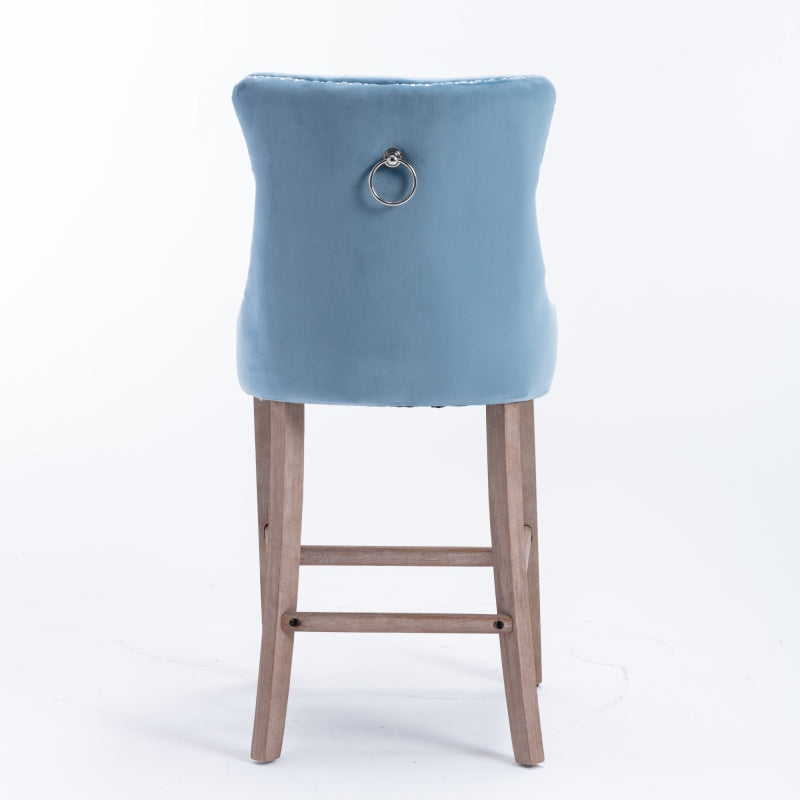 Barstoel – Barkruk – Barstoel Kruk – Barkrukken – Barstoel Stoel – Set van 2 – Lichtblauw Velvet Bekleed – Rubberen Houten Poten – Button-Tufted Rugleuning – 113 kg Draagvermogen – Retro Modern