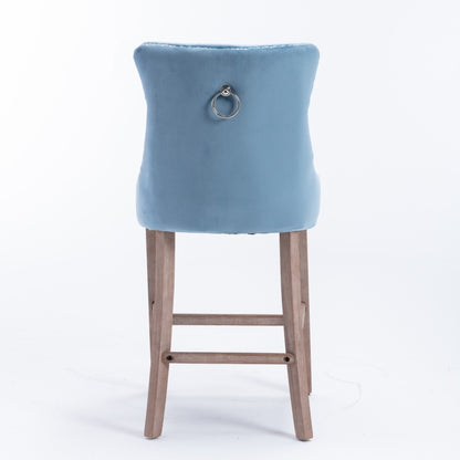 Barstoel – Barkruk – Barstoel Kruk – Barkrukken – Barstoel Stoel – Set van 2 – Lichtblauw Velvet Bekleed – Rubberen Houten Poten – Button-Tufted Rugleuning – 113 kg Draagvermogen – Retro Modern