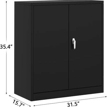 Opbergkast – Opbergmeubel – Stellingkast – Opbergrek – Bergkast – Metalen Opbergkast – 2 Verstelbare Planken – Afsluitbare Deuren – Zwart – Stevige Industriële Constructie