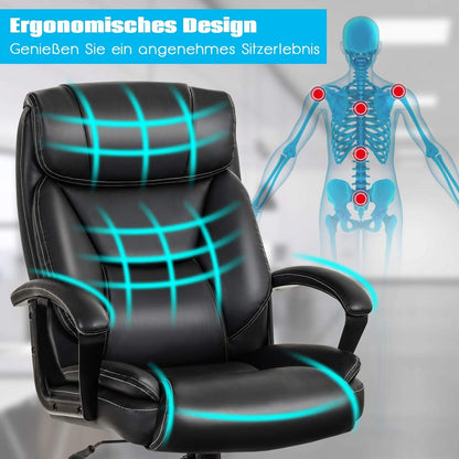 Bureaustoel – Office Chair – Werkstoel – Computerstoel – Bureaustoel Ergonomisch – Verstelbare Zithoogte 50-60 cm – Draagvermogen 220 kg – 360° Draaibaar – Kunstleer Zwart