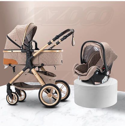Hoge aluminium frame kinderwagen 3-in-1 - Opvouwbaar - Verstelbaar - Kinderwagen - 105 cm x 95 cm -Khaki