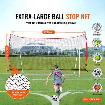 Sportnet – Trainingsnet – Honkbalnet – Softbalnet – Barrièrenet – 6,1x3,05 meter – Duurzaam PET Materiaal – Inklapbaar Met Draagtas