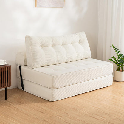 Opvouwbare Bankbed – Slaapbank – Bankstoel – Logeerbed – Slaapmeubel – Queen Wit – Hoogwaardig Schuim – Corduroy Bekleding