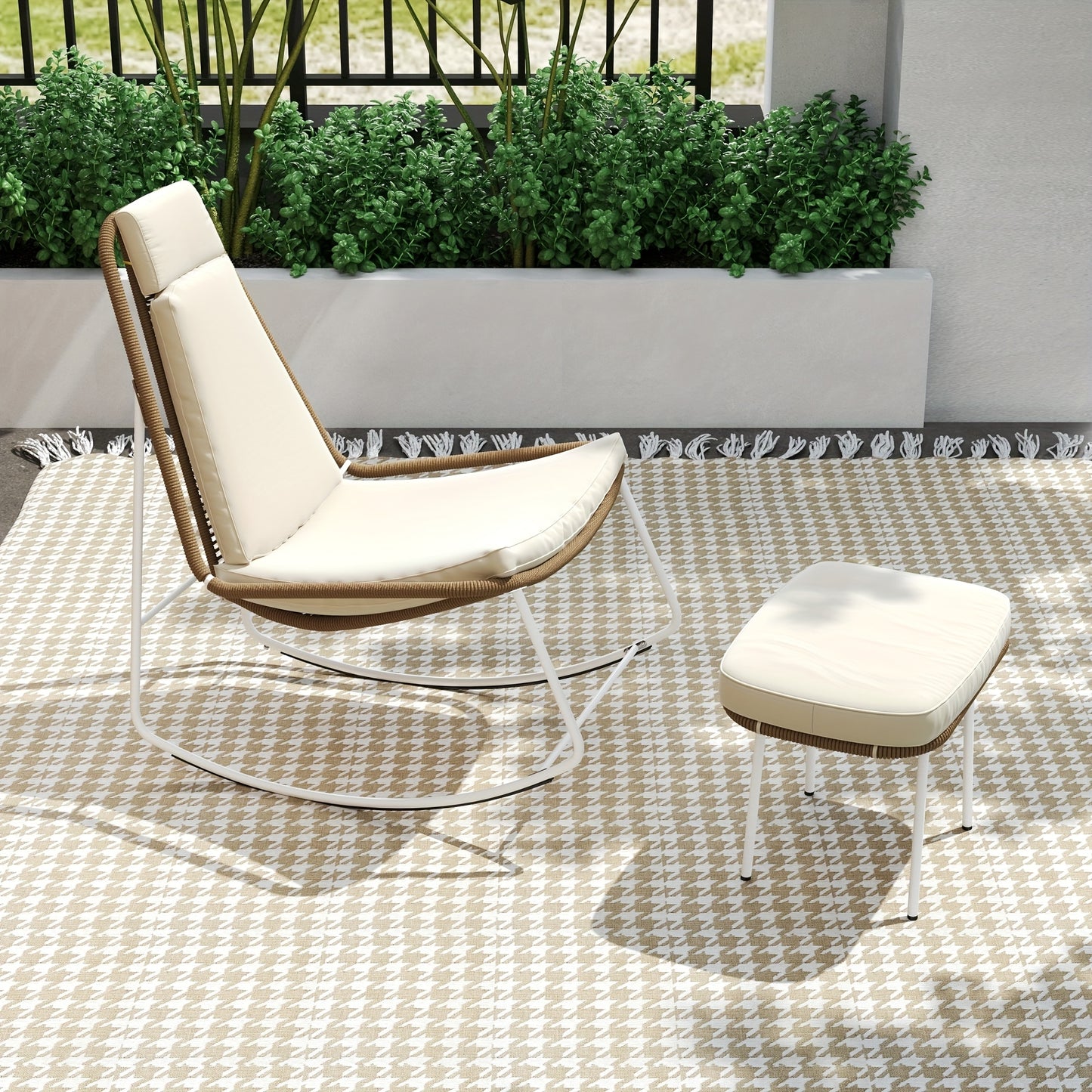Set 2x Vrijstaande Leisure‑Stoelen met Voetenbank – Handgeweven Touw (Rope) Design, Belastbaarheid 160 kg – Ideaal voor Balkon, Woonkamer of Thuis/Office Lounge