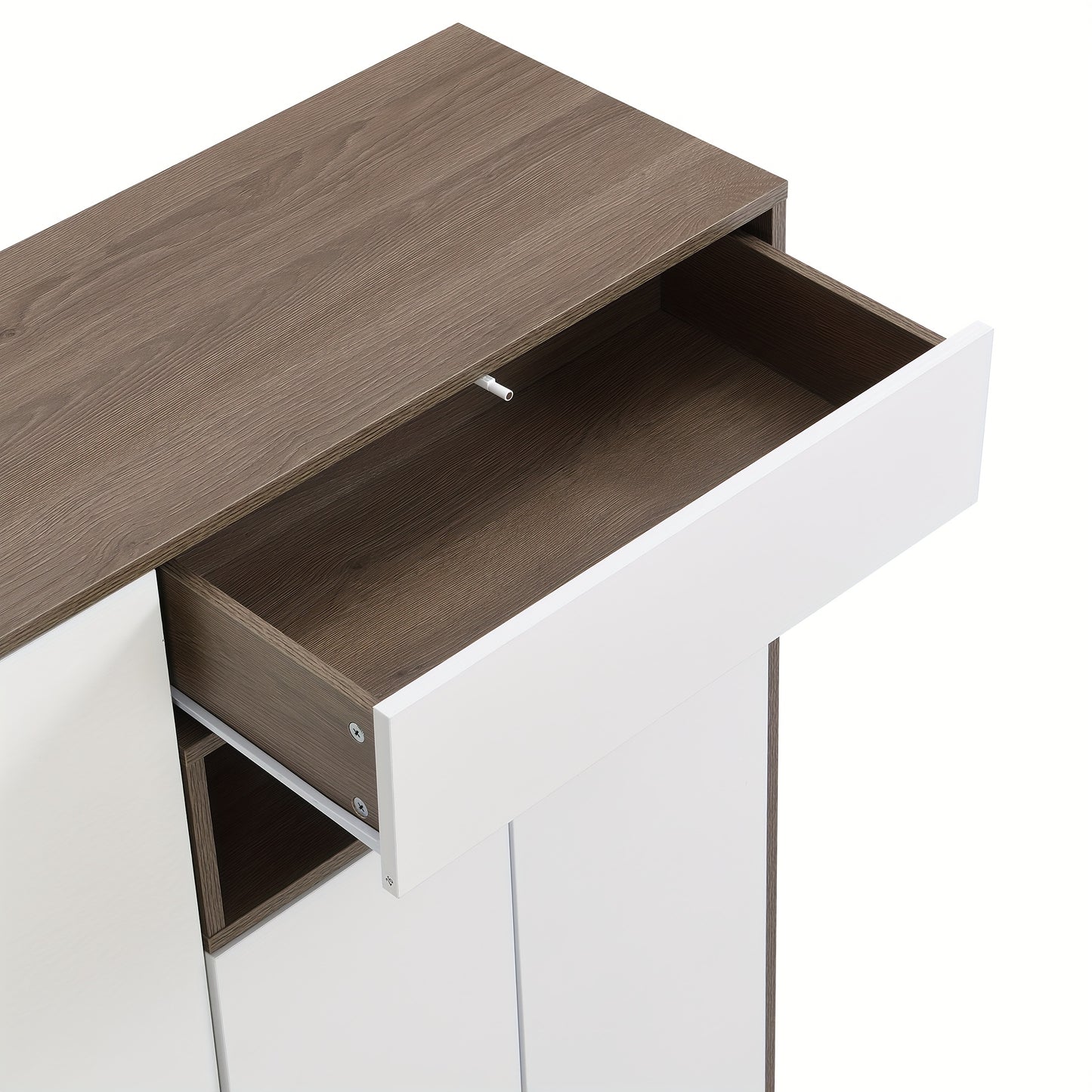 White Shoe Storage Bench & Cabinet with Padded Seat, Adjustable Shelves, and Open Compartment – Multifunctional Hardwood Shoe Organizer for Hallway or Entryway, Contemporary Design, 140cm W x 35cm D x 110cm H, Entryway Furn