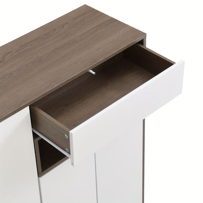 White Shoe Storage Bench & Cabinet with Padded Seat, Adjustable Shelves, and Open Compartment – Multifunctional Hardwood Shoe Organizer for Hallway or Entryway, Contemporary Design, 140cm W x 35cm D x 110cm H, Entryway Furn