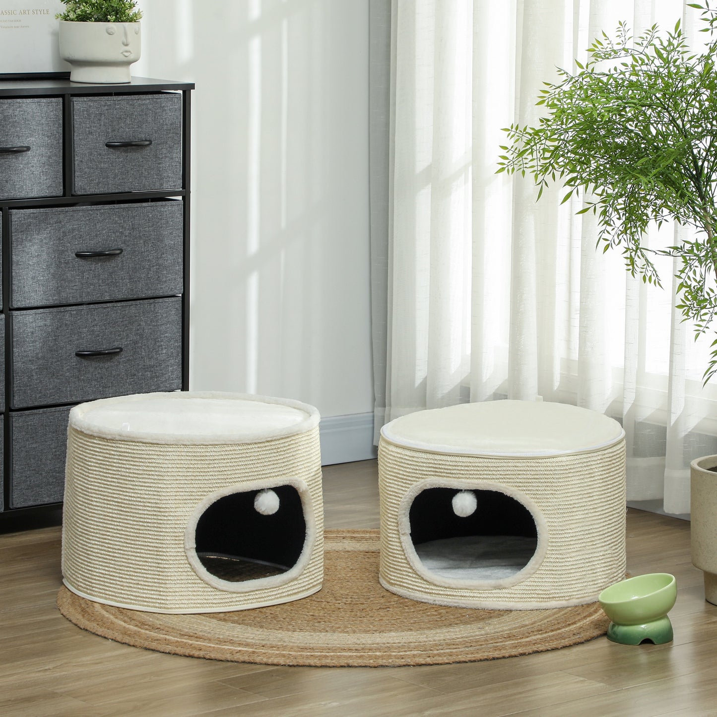 Kattenhut – Kattenhuis – Kattenkooi – Krabton – Kattenhuisje – Modulaire Ontwerp – Sisal Krabvlak – 3 Niveaus – Creme Wit