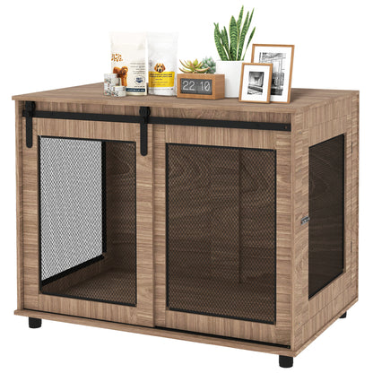 Hondenbench – Hondenhok – Dierenkooi – Hondenkooi – Reisbench – Duurzaam Spaanplaat – Schuifdeuren Met Slot – 98x60x78 cm – Lichtbruin