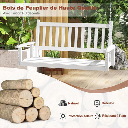 Houten Veranda Schommel – Tuin Schommelbank – Buiten Schommelstoel – Verstelbare Hangstoel – Populierenhout Schommel – Comfortabele Ergonomische Zitting – Roestvrije Verstelbare Kettingen 170 cm