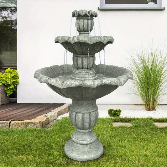 Tuinfontein – Waterval Fontein – Buitenfontein – Waterornament – Tuindecoratie – Vezelversterkt Beton – Ø67 cm Hoog – Inclusief Dompelpomp