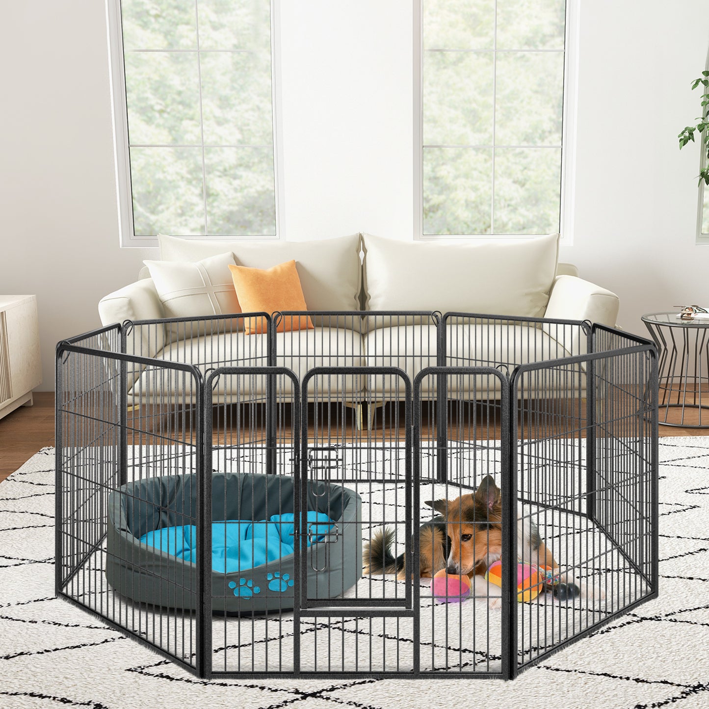 Hondenren – Hondenhok – Omheining – Speelren – Dierenren – Metalen Frame – Mesh Deur – Flexibel In Te Stellen – Zwart