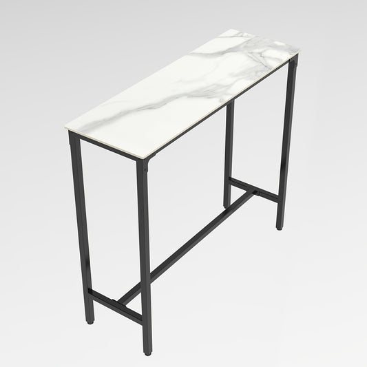 Barkruk – Bar Tafel – Bistro Tafel – Keukentafel – Tafeltje – Keramisch Marmer – Zwart Metalen Frame – Rechthoekig – 120x40x105 cm