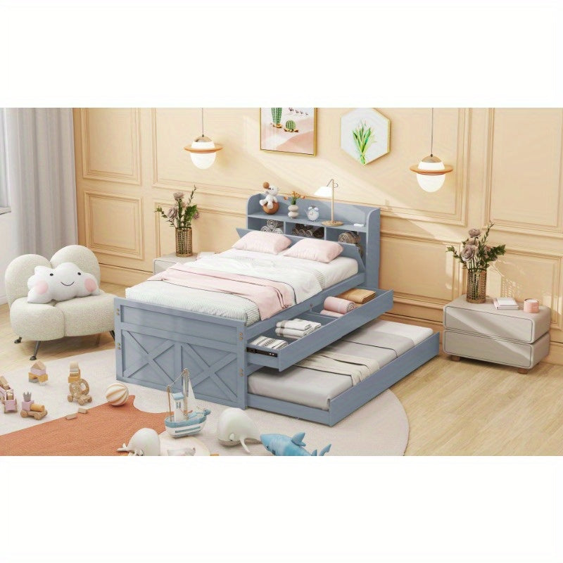 Bedframe – Eenpersoonsbed – Slaapbank – Opbergbed – Studentenbed – Compact Formaat 90x190 cm – Uittrekbare Lade & Ingebouwd Nachtkastje – Modern Kunststof Zonder Hout