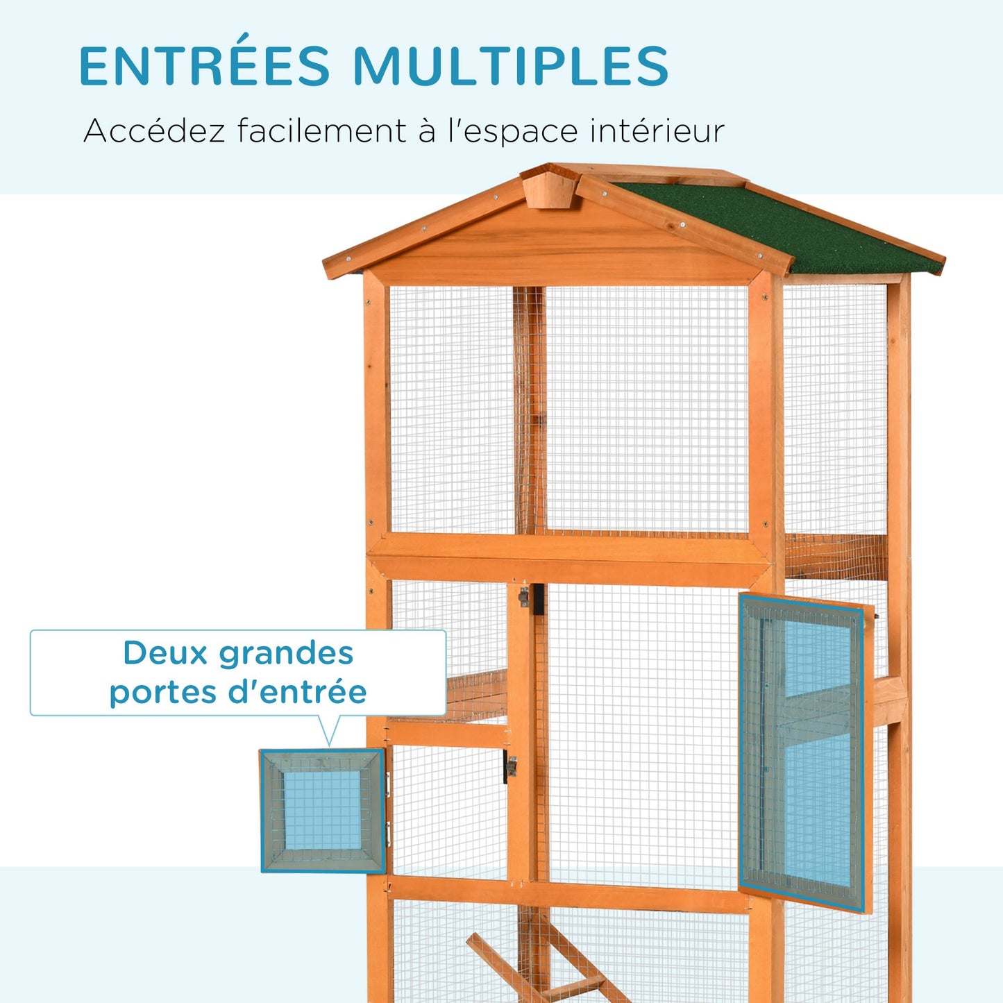Vogelkooi Large – Vogelkooi Outdoor – Vogelhuis – Vogelnestkast – Volière – Solide Houten Constructie – Weerbestendig Met Asfalt Dak – 68x63x165 cm – Oranje