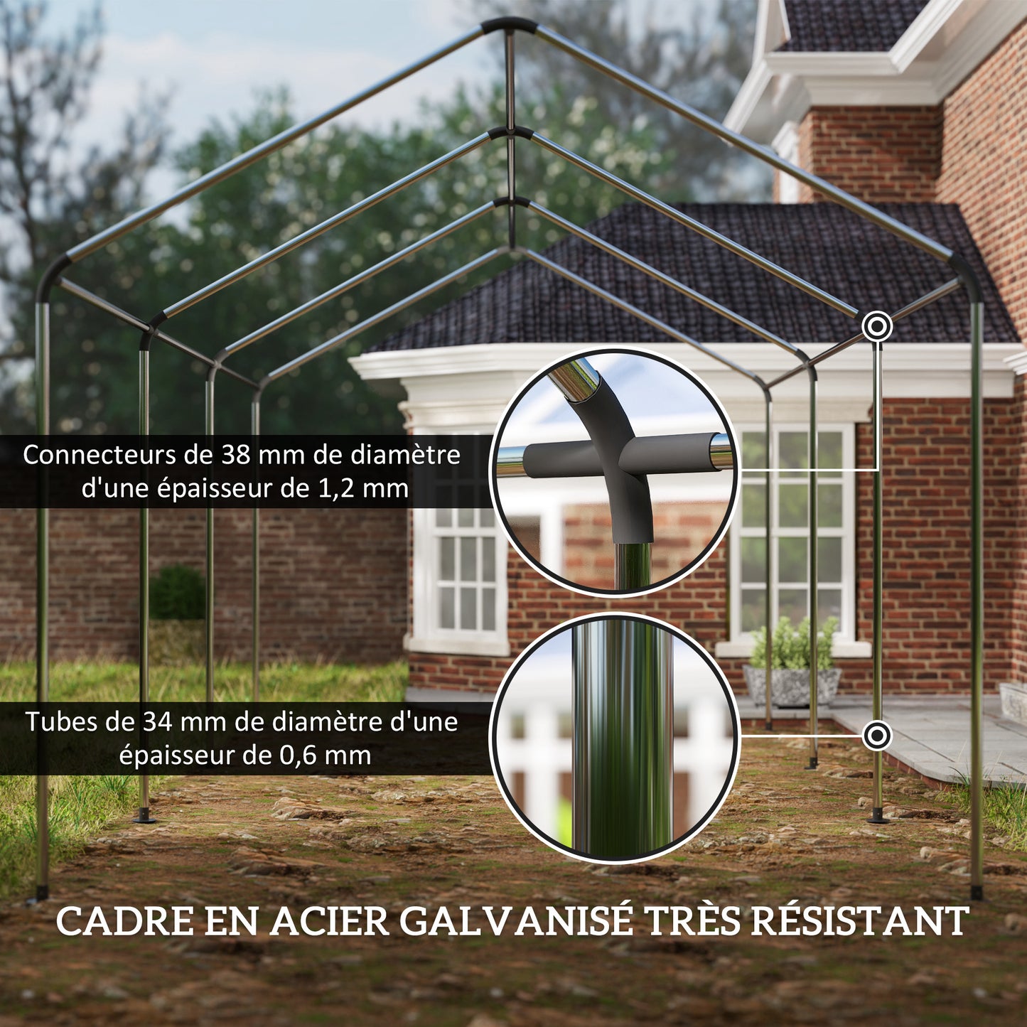 Carport – Overkapping – Garage Tent – Auto Shel­ter – Bescherming – 3 x 6 Meter – Gegalvaniseerd Staal – Waterdicht UV-Bestendig Met Oprolbare Deuren