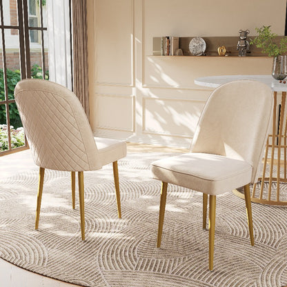 Eetkamerstoel – Stoel Met Armleuningen – Keukenstoel – Accentstoel – Bureau Stoel – Beige Fluwelen Bekleding – Gouden Metalen Poten – Comfortabele Zitting
