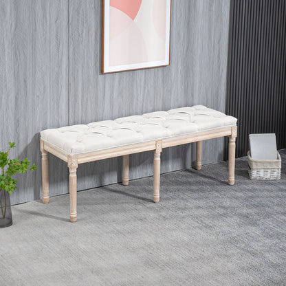 Opbergbank – Zitbank – Halbank – Opbergkist – Bankje – Vintage Franse Stijl – Crème Stof – Houten Poten – 117x40x48 cm – Max. 120 kg draagvermogen