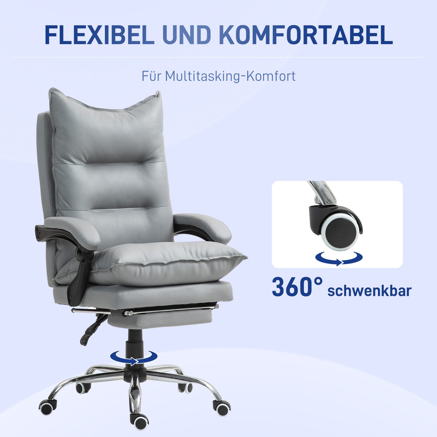 Ergonomische Bureaustoel – Bureaustoel – Werkstoel – Kantoorstoel – PC Stoel – Verstelbare Zithoogte 55-63 cm – Kunstleren Bekleding Donkergrijs