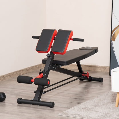 Verstelbare Fitnessbank – Multifunctionele Trainingsbank – Gewichtbank – Buikspierbank – Home Gym Bank – Zwart Rood – Stalen Frame – 7-Voudig Verstelbaar