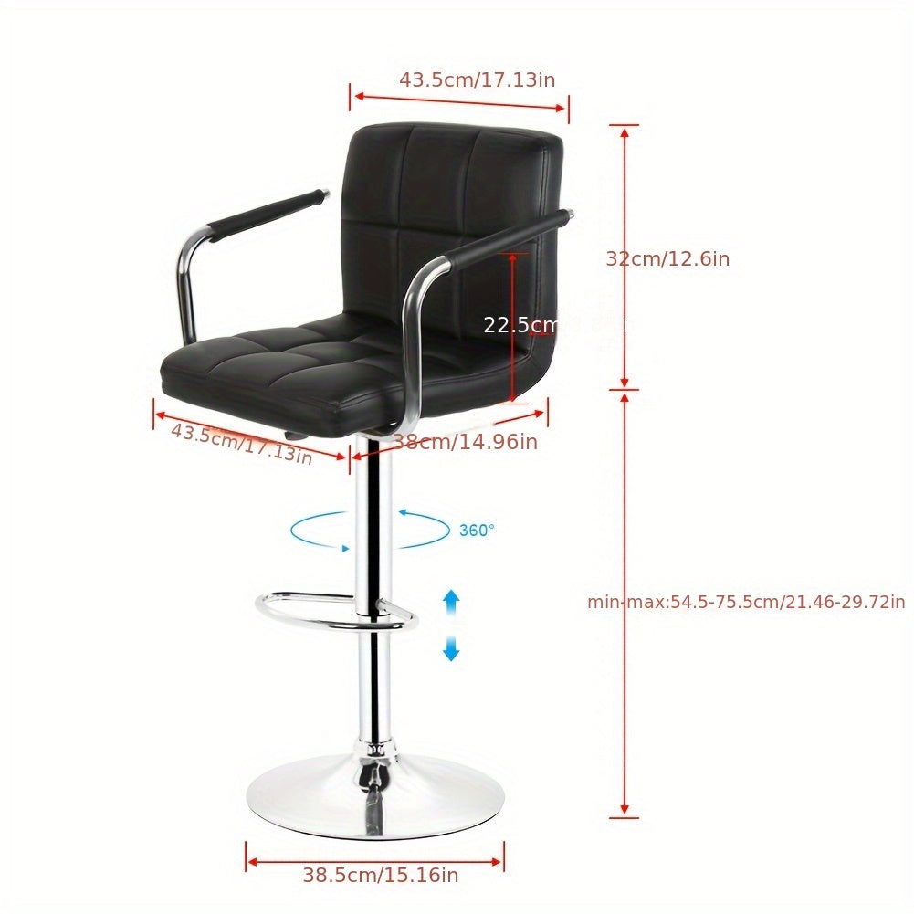 2pcs Faux Leather Bar Stools Set | 63.5cm To 83.82cm Adjustable Height Swivel Counter Stools With Padded Seat, Backrest & Footrest, Modern PU Kitchen Island Chairs For Home Bar, Cafe Style (Black)
