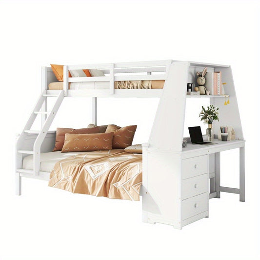 Stapelbed – Hoogslaper – Halfhoogslaper – Bunkbed – Kinderbed – Met Werkplek – Ruime Opbergruimte – Veiligheidshekken – Wit – 90x200 En 140x200 Cm