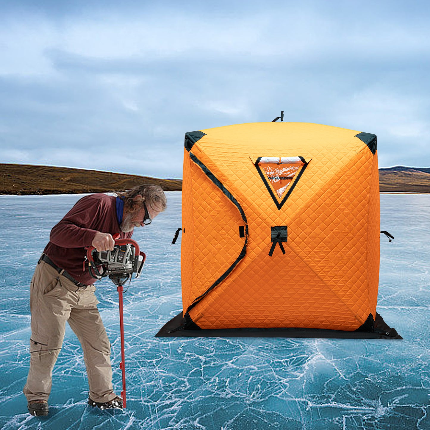 IJsvistent – Vis Shelter – Pop-up Tent – Wintertent – Kampeertent – 1-2 Personen – Geïsoleerd Met Dikker Katoen – Wind- en Sneeuwbestendig – Oranje