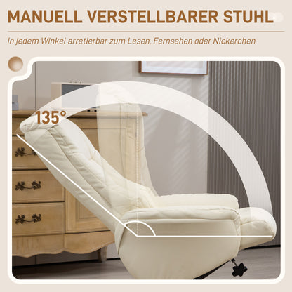 Relaxfauteuil – Relaxstoel – Stoel Met Voetenbank – Loungefauteuil – Fauteuil Crèmewit – Verstelbare Rugleuning – Kunstleer, Draagkracht 150 kg