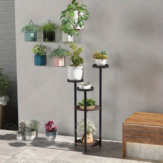 Plantenstandaard – Plantenrek – Plantenhouder – Plantenetagère – Plantenmeubel – 5-Laags – Metalen Frame – Houten Planken