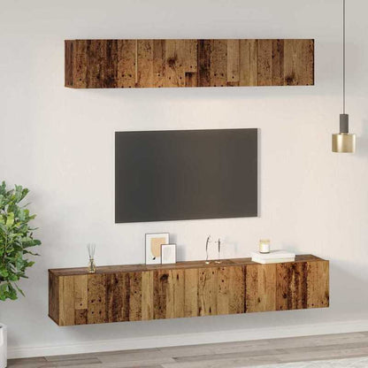 Tv-meubel – Tv-meubelset – TV-kast – Opbergmeubel – Woonkamermeubel – Oud Hout Bruin – 5-delig – Bewerkt Hardhout – Ruime Opbergruimte – Modern Minimalistisch Design