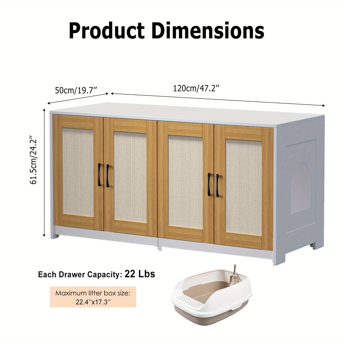 Kattenbakkast – Kattenbak Verstopplek – Kattenbak Meubel – Kattenhuis – Opslagkast – Wit – Voor Twee Katten – Duurzaam MDF – Ruim 120x50x61,5 cm