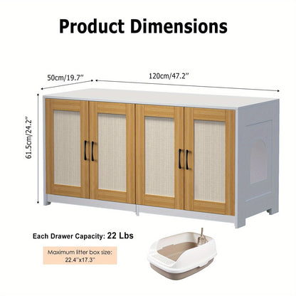 Kattenbakkast – Kattenbak Verstopplek – Kattenbak Meubel – Kattenhuis – Opslagkast – Wit – Voor Twee Katten – Duurzaam MDF – Ruim 120x50x61,5 cm
