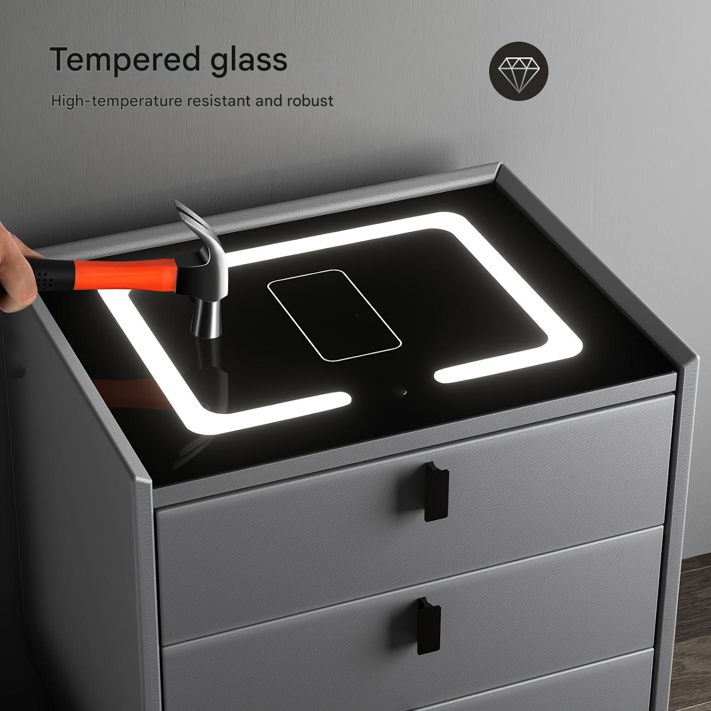 Nachtkastje – Nachtkast – Bijzettafel – Ladekastje – Wandkast – Met LED-verlichting – Compact 68,5 cm Hoog – Duurzame Metalen Constructie – 2 Lades – Grijze Afwerking