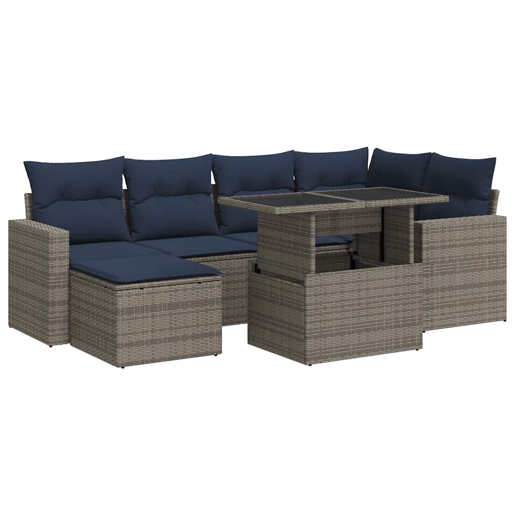 Lounge tuinset – Loungeset – Tuinmeubelset – Balkonset – Zitgroep – PE-rattan – Modulaire Set met Opbergruimte – Kussens met Afneembare Hoezen – Grijs