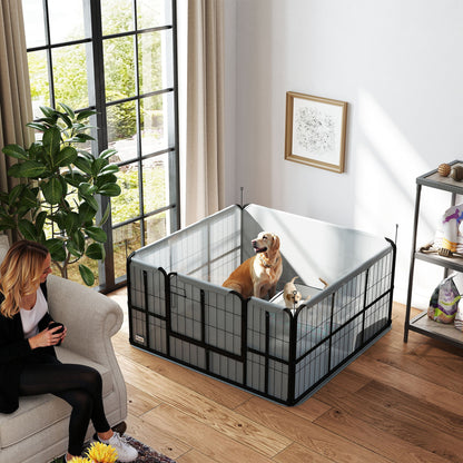 Werpkist Hond – Puppyren – Hondenren – Hondenbox – Puppybox – Stalen Constructie – Afneembare 600D Oxford Stof – Wasbare Waterdichte Mat – Vergrendelbare Deur – 122x122x60 cm – Zwart