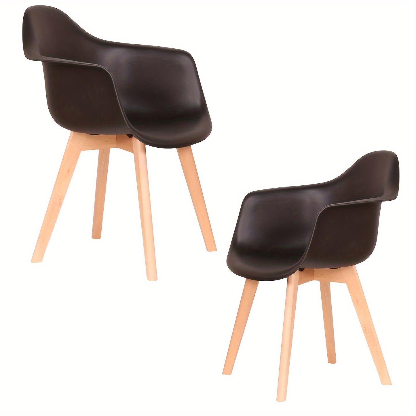 Eetkamerstoel – Armstoel – Stoel Met Armleuning – Dining Chair – Zwarte Kunststof Stoel – Set Van 2 – Hardhouten Poten – Modern Design