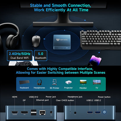 Mini PC Desktop Computer – Compact PC – Streaming Computer – Office PC – Power Mini PC – Intel 5205U – 8GB DDR4 RAM – 256GB M.2 SSD – Dual 4K UHD Display – Efficiënte Koeling
