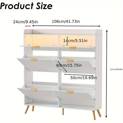 Schoenenkast – Schoenenrek – Schoenenopberger – Halkast – Smalle Kast – 4 Deuren – Glazen Bovenblad – Ruimtebesparend Wit Design