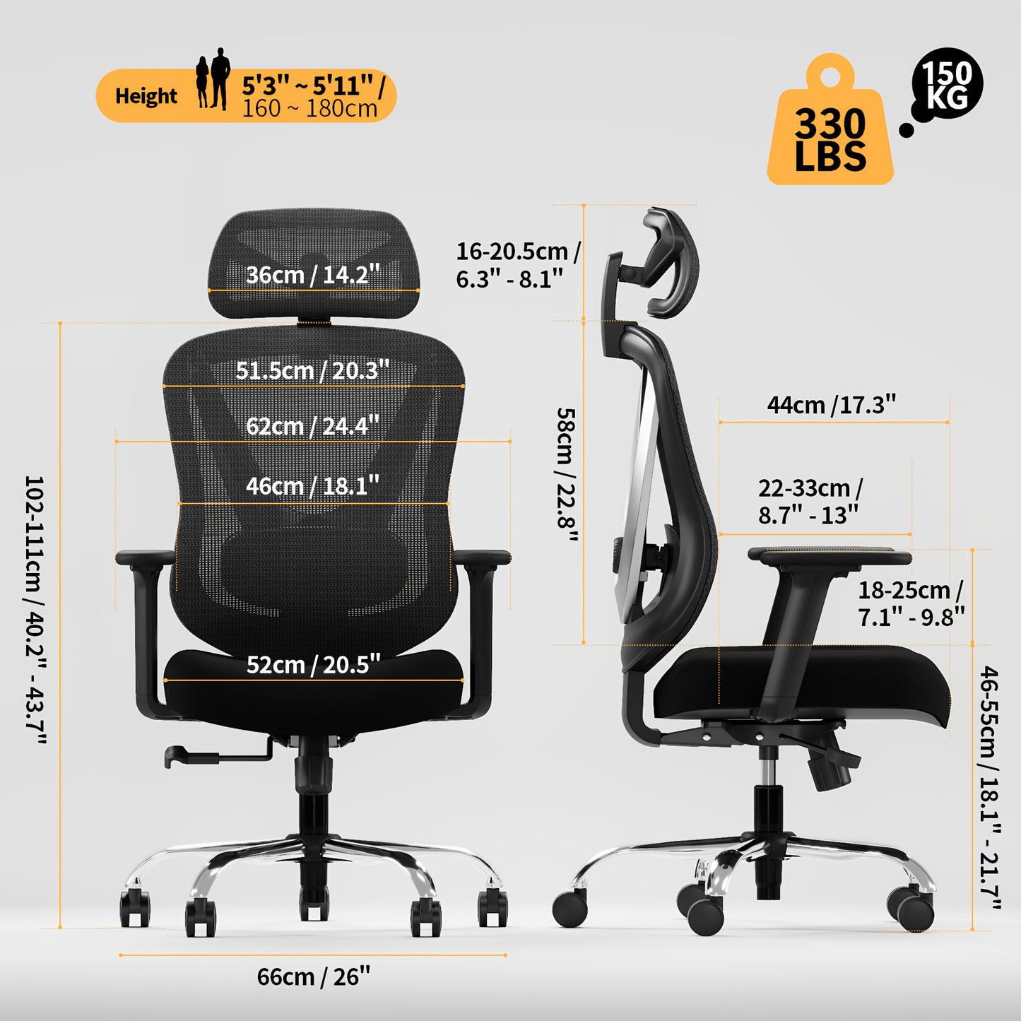 Ergonomische Bureaustoel – Bureaustoel Ergonomisch – Kantoorstoel Mesh – Werkstoel – Gamestoel – 4D Verstelbare Armleuningen – 3D Lendensteun Met Flexibele Hoofdsteun – Zwart Gouden Variant