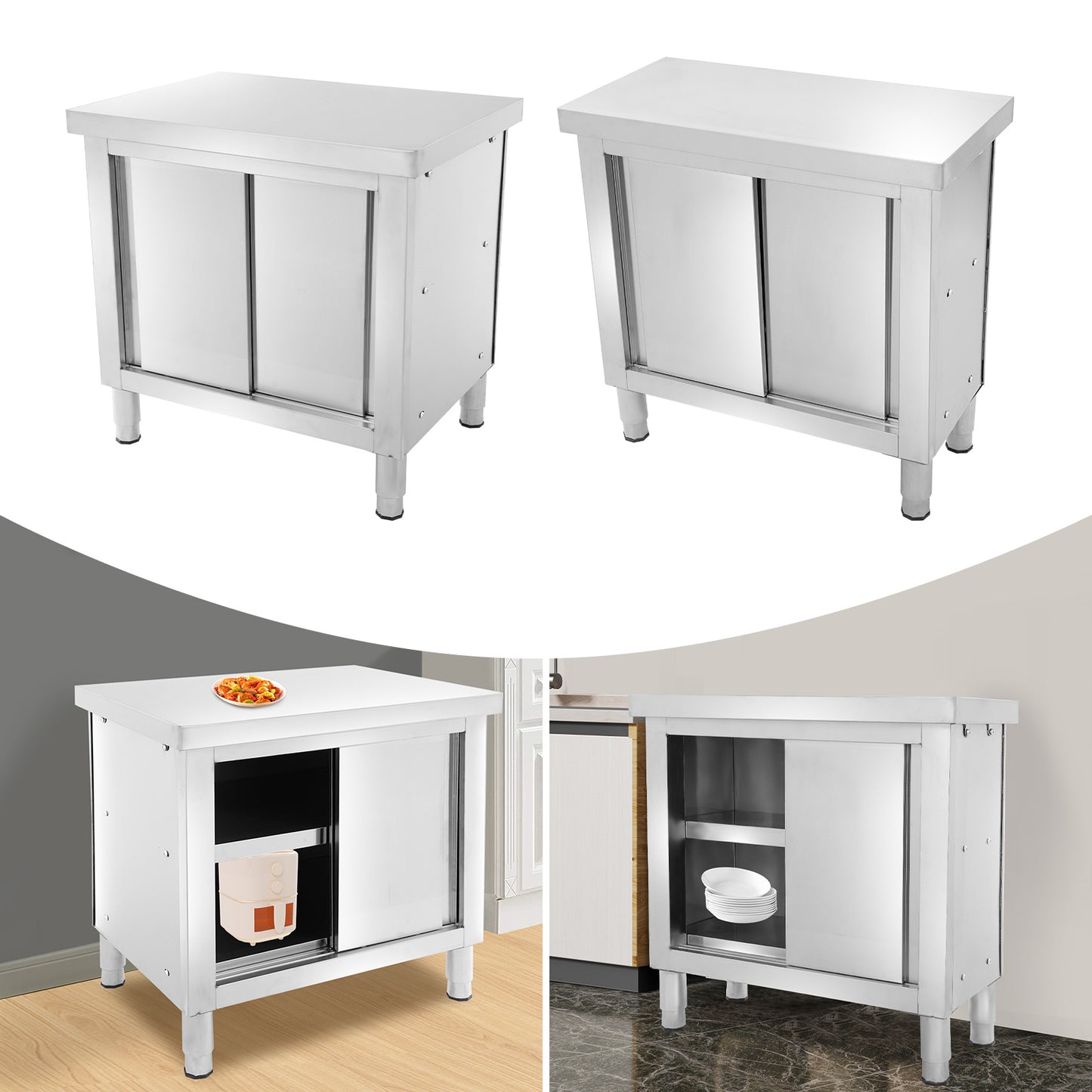 Werktafel – Werkbank – RVS Tafel – Keukentafel – Werkbank Met Lades – RVS 201 Staal – Verstelbare Poten – 110 kg Draagkracht