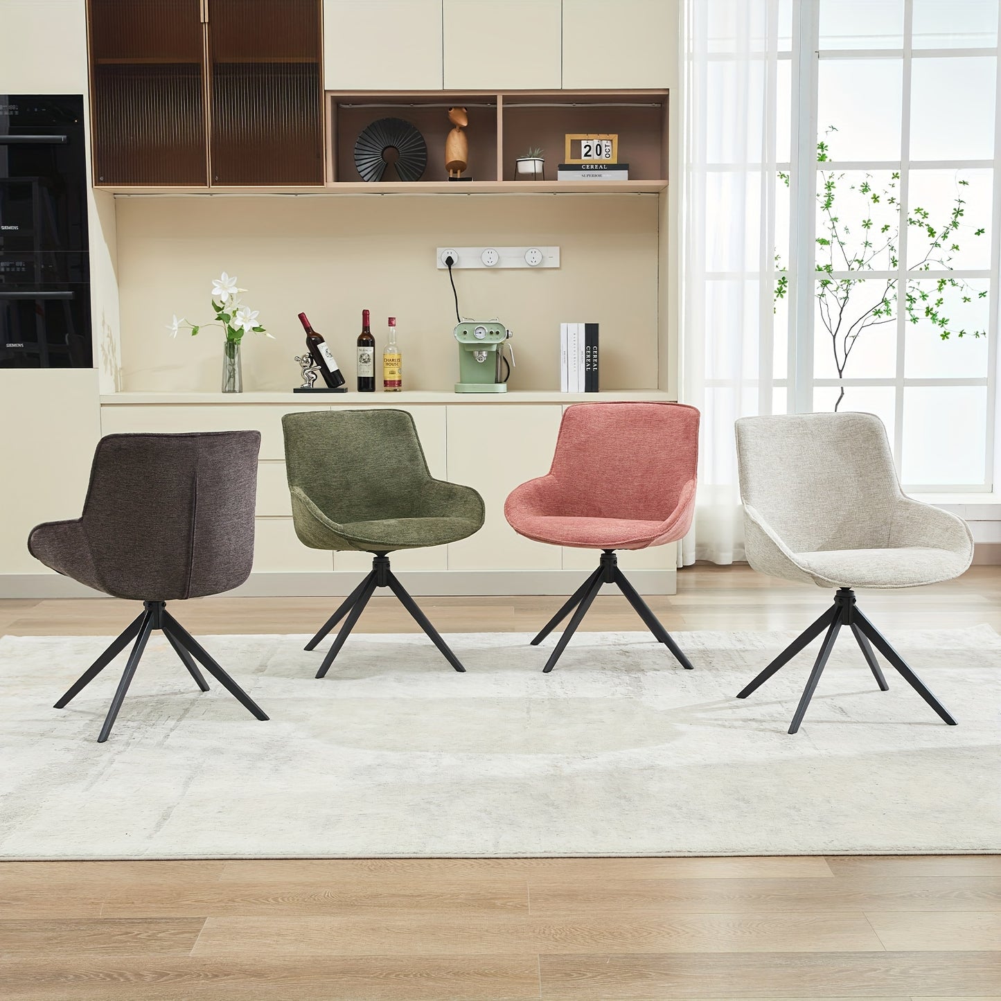 Draaibare Eetkamerstoelen – Eetkamerstoelen – Keukenstoelen – Stoelen – Zithoekstoelen – Witte Polyester Bekleding – Stevig Metalen Frame – Set van 2