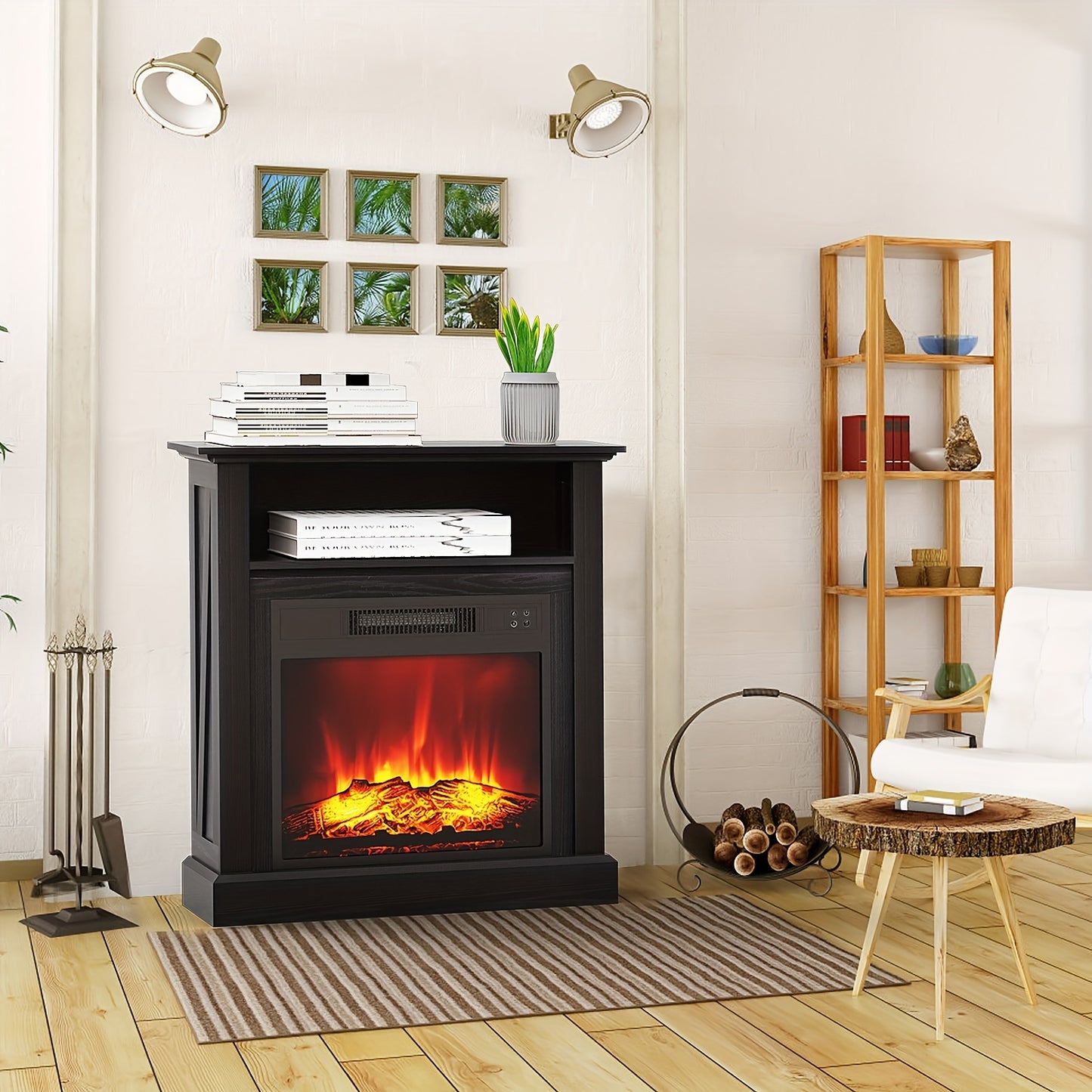 Elektrische Haard – Vuurtafel – Haardkachel – Sfeerkachel – Vuurkorf – Realistisch 3D Vlammenbeeld – Verwarming 1800-2000W voor 30 m² – Vrijstaand Zwart Met Mantel