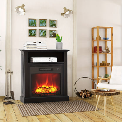 Elektrische Haard – Vuurtafel – Haardkachel – Sfeerkachel – Vuurkorf – Realistisch 3D Vlammenbeeld – Verwarming 1800-2000W voor 30 m² – Vrijstaand Zwart Met Mantel
