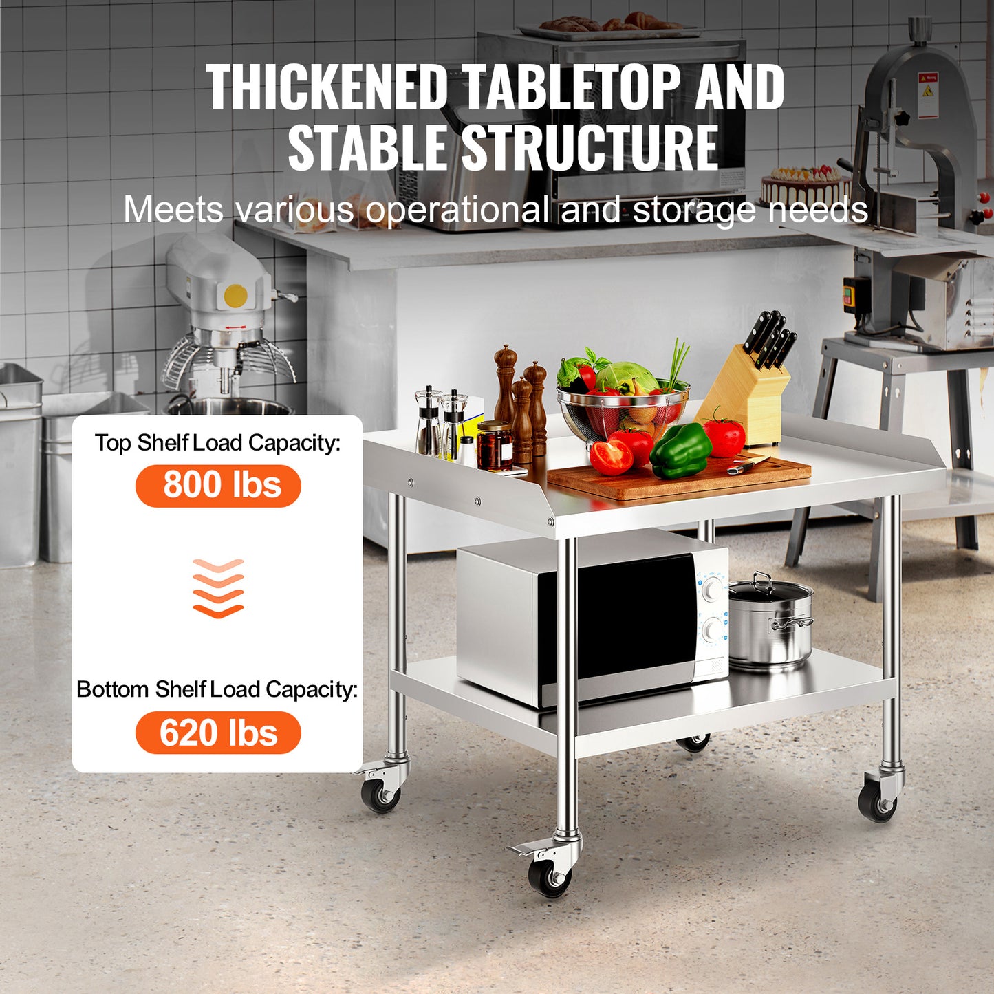 RVS Werktafel – Werkbank – Keukentafel – Werkruimte Tafel – Werkblad – 76x91x76 cm – 0,8 mm Roestvrij Staal – 4 Zwenkwielen Met Rem