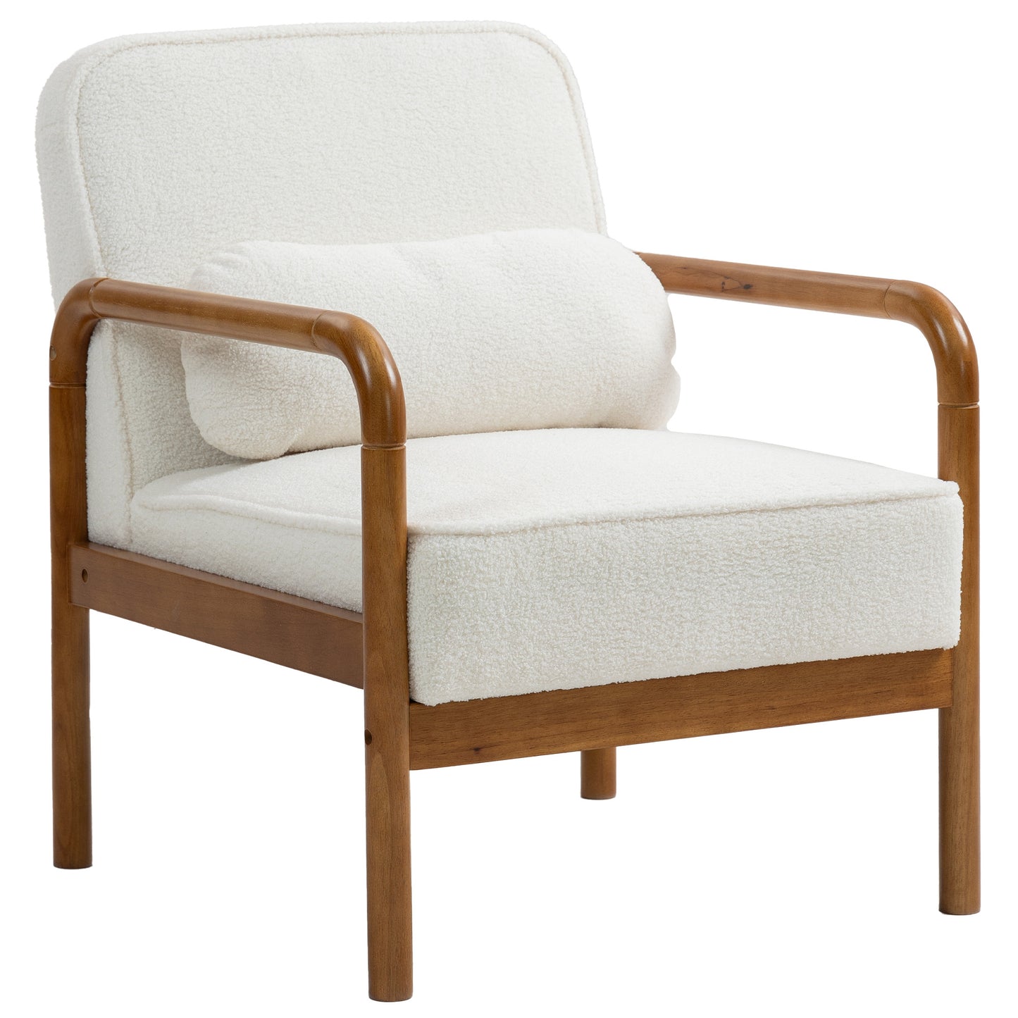 HOMCOM Living Room Fabric Bouclé Armchair, Modern Relaxation Chair with And Hevea Wood Frame, Armchair for Bedroom, Living Room, Dining Room, White