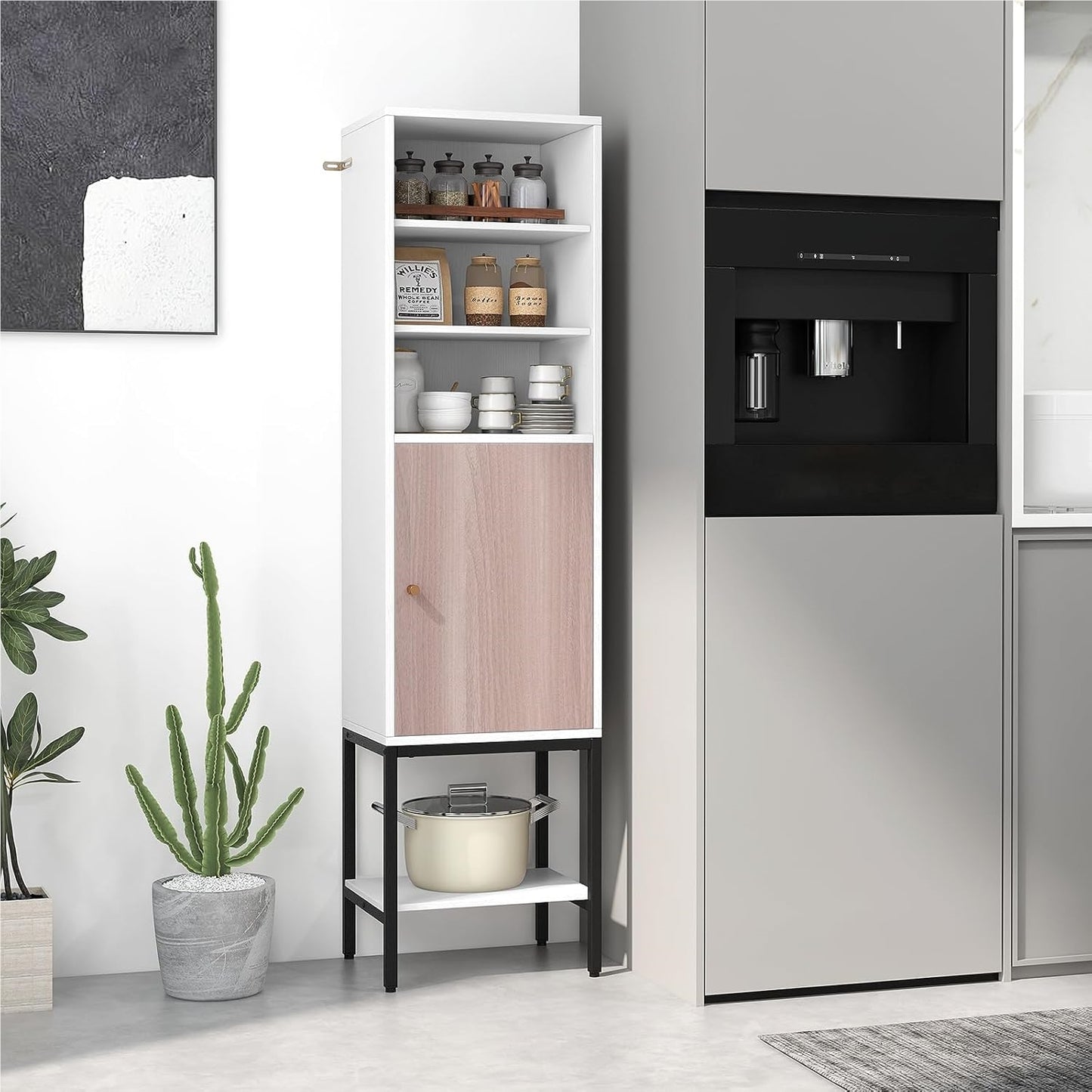 Smalle Kast – Smalle Opbergkast – Hoge Kast – Badkamerkast – Witte Kast – Verstelbare Planken – Compact 38x30x146 cm
