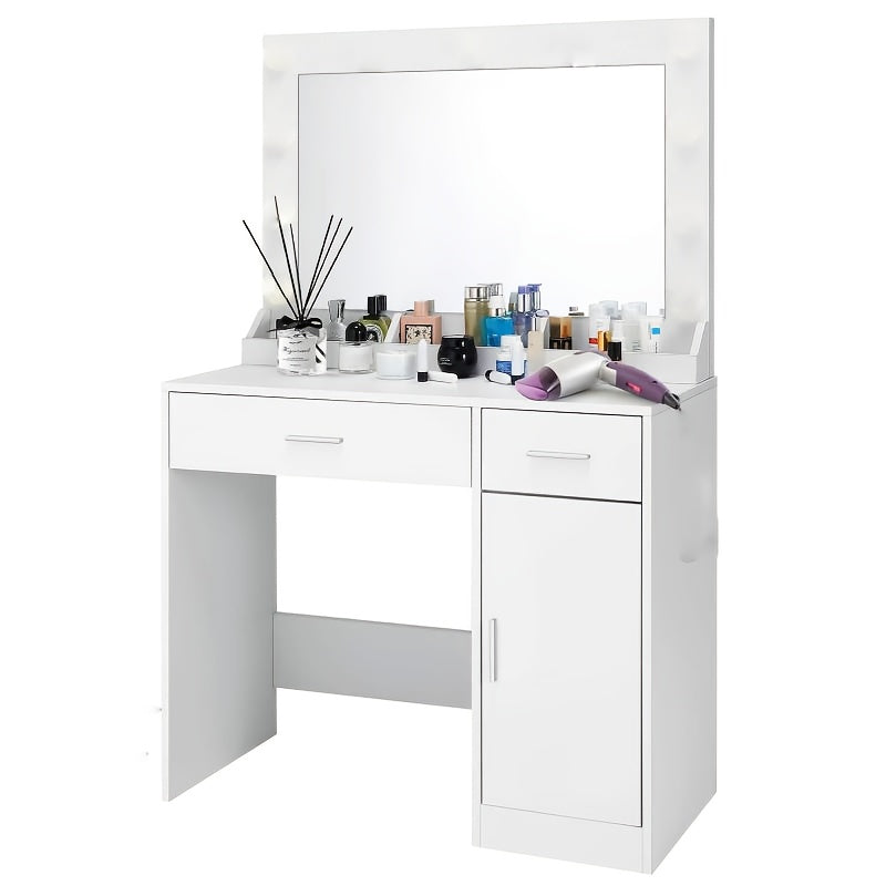 Makeuptafel – Kaptafel – Make-up Tafel – Schoonheidstafel – Cosmeticatafel – Zwart – Grote Spiegel – 2 Laden & Kast – Stevige Constructie