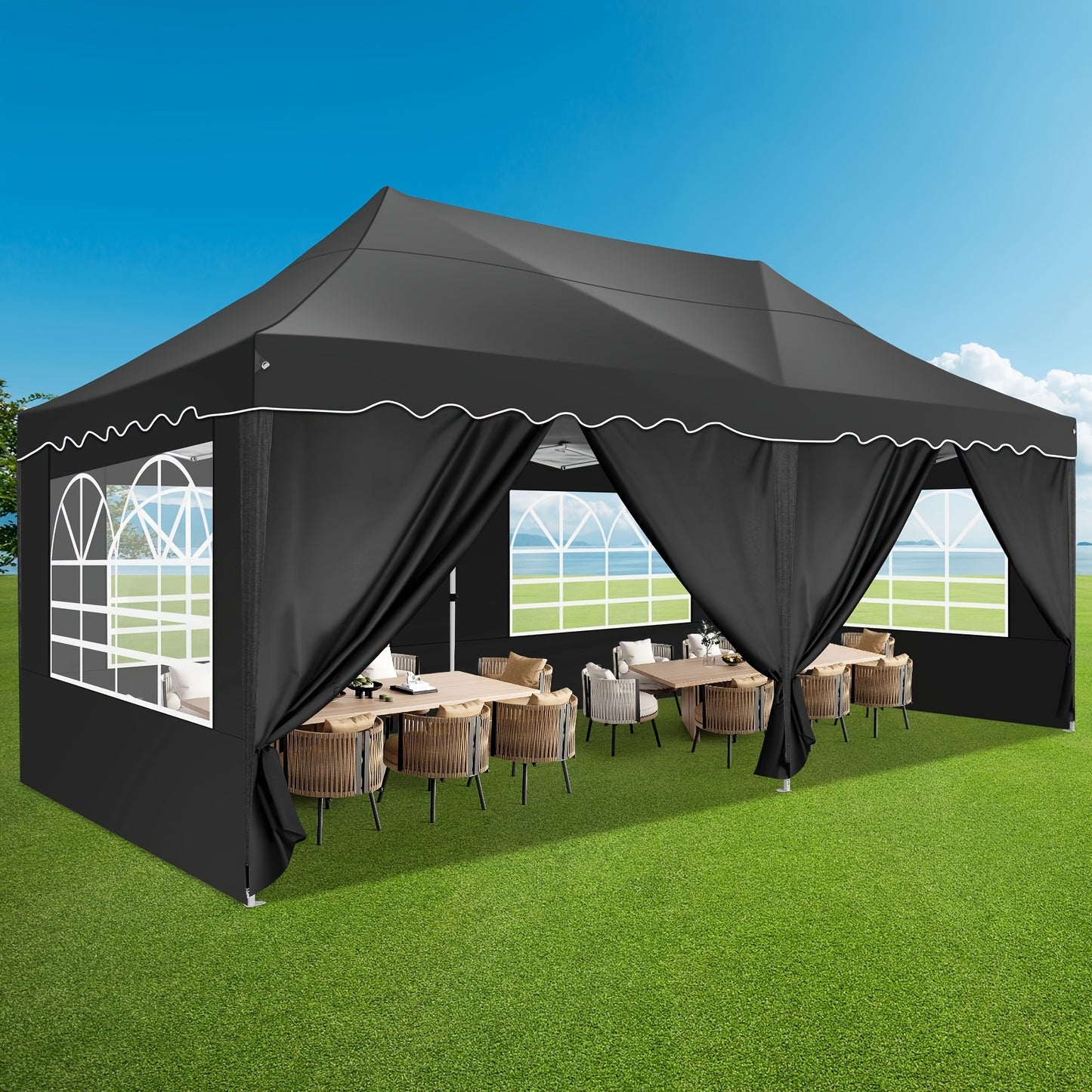 Pop Up Tent – Vouwtent – Partytent – Gazebo – Voortent – 10x20 Meter – UV50+ Bescherming – 6 Afneembare Zijkanten – Blauw
